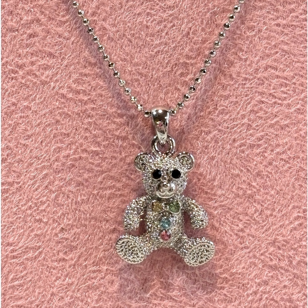 Silver Teddy Bear Charm Pendant Necklace‎